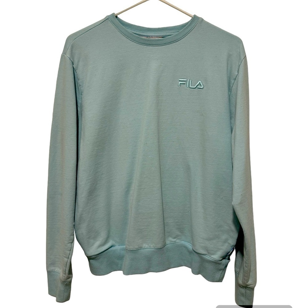 FILA Sweater Women’s Size M Blue Long Sleeve Pockets Crew Neck - Picture 1 of 3